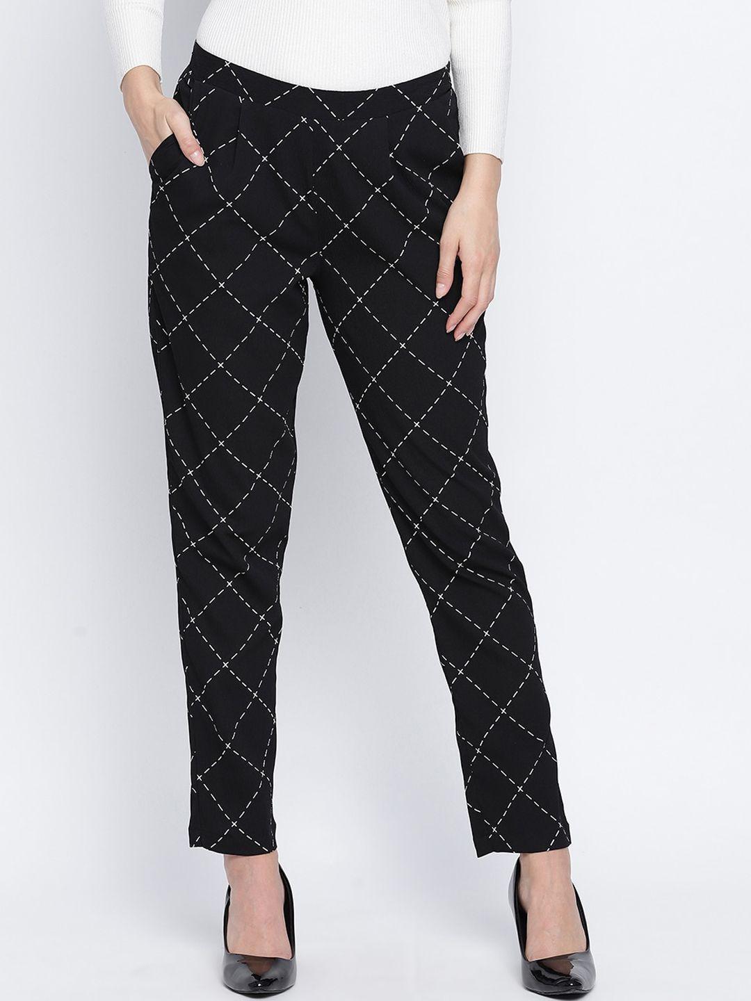 oxolloxo women black printed pleated trousers