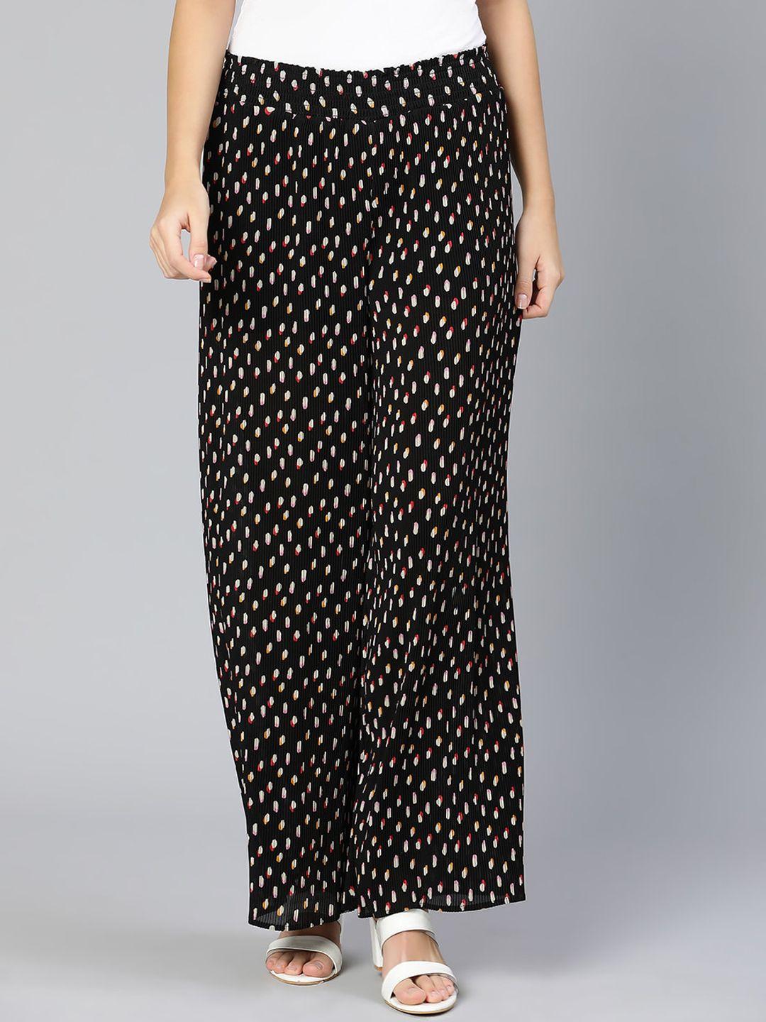 oxolloxo women black printed trousers