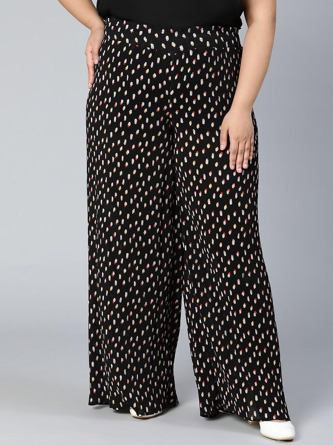 oxolloxo women black printed trousers
