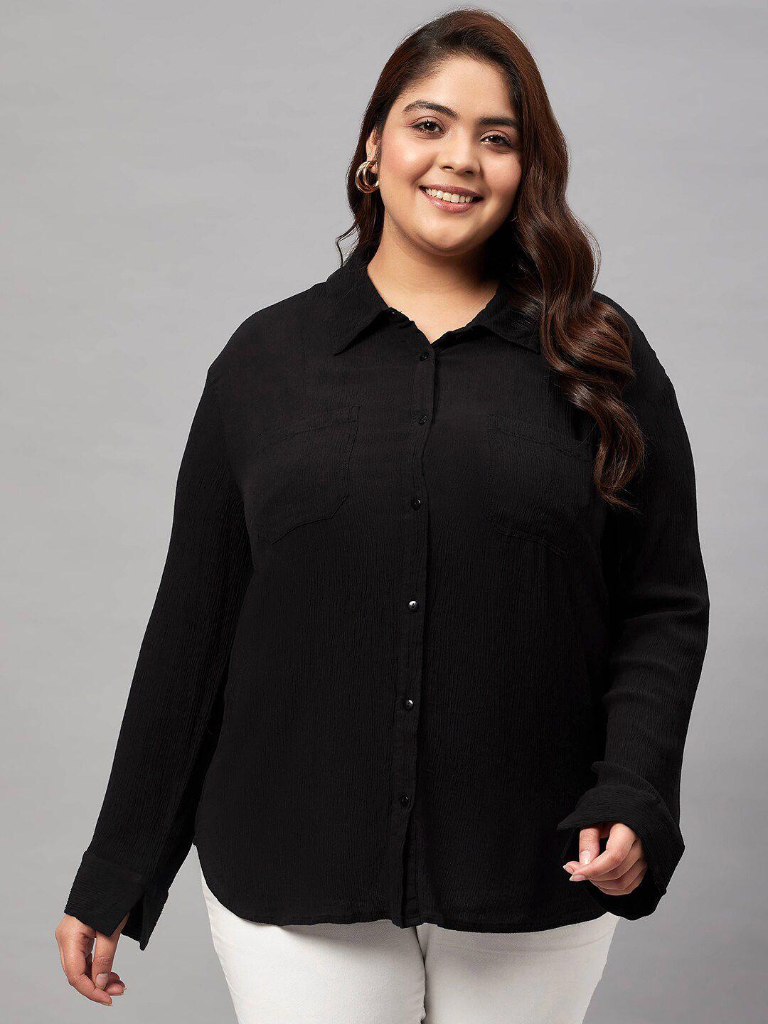 oxolloxo women black relaxed opaque casual shirt