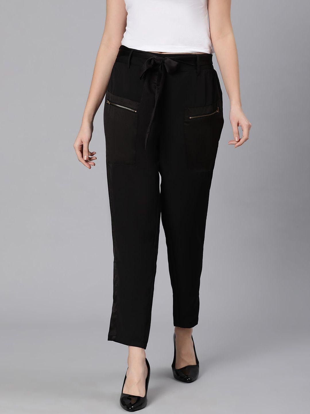 oxolloxo women black relaxed trousers