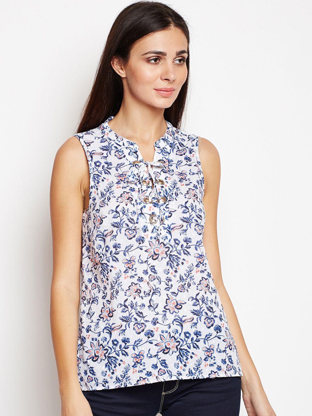 oxolloxo women blue & white floral print top