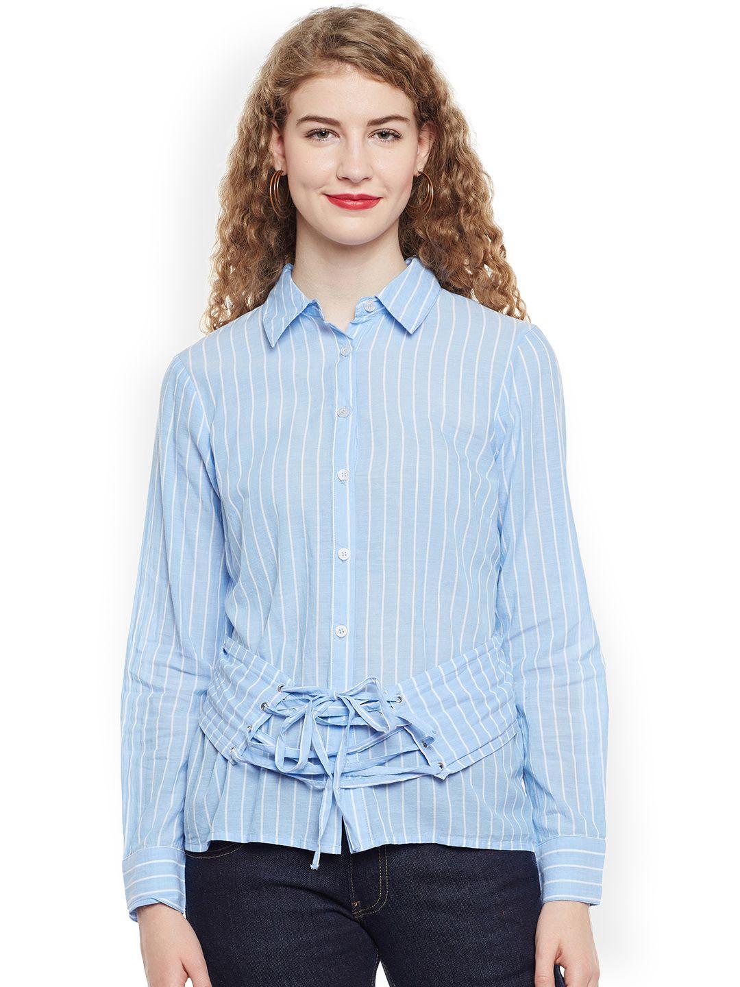 oxolloxo women blue comfort regular fit striped casual shirt