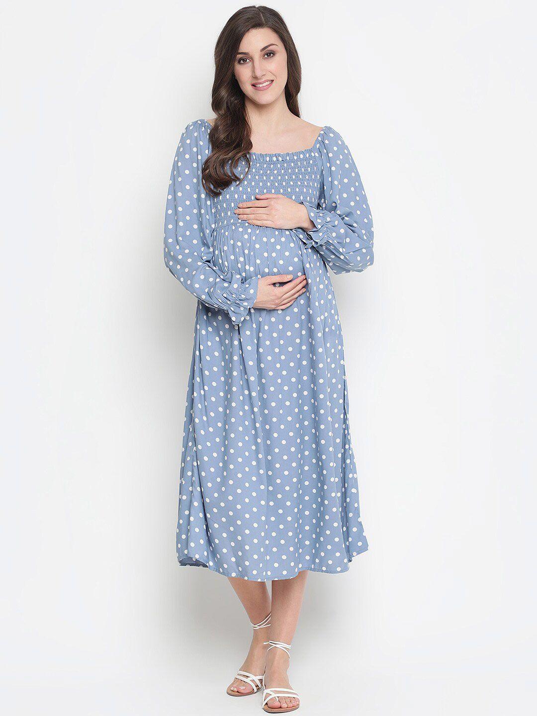 oxolloxo women blue crepe smocked maternity midi dress