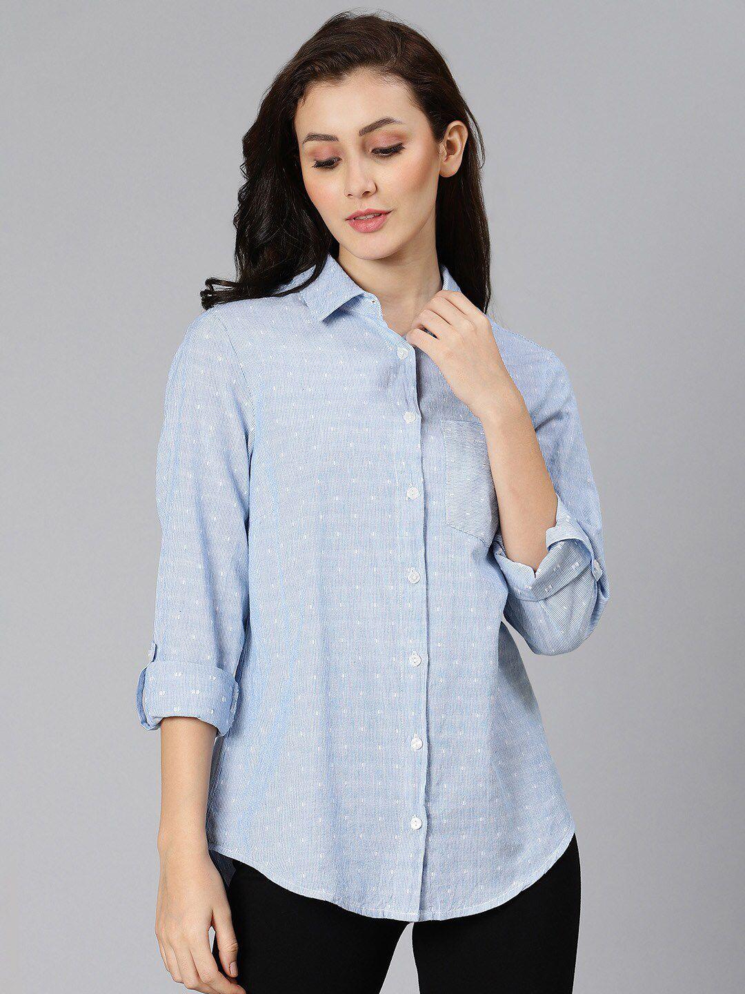 oxolloxo women blue printed formal shirt