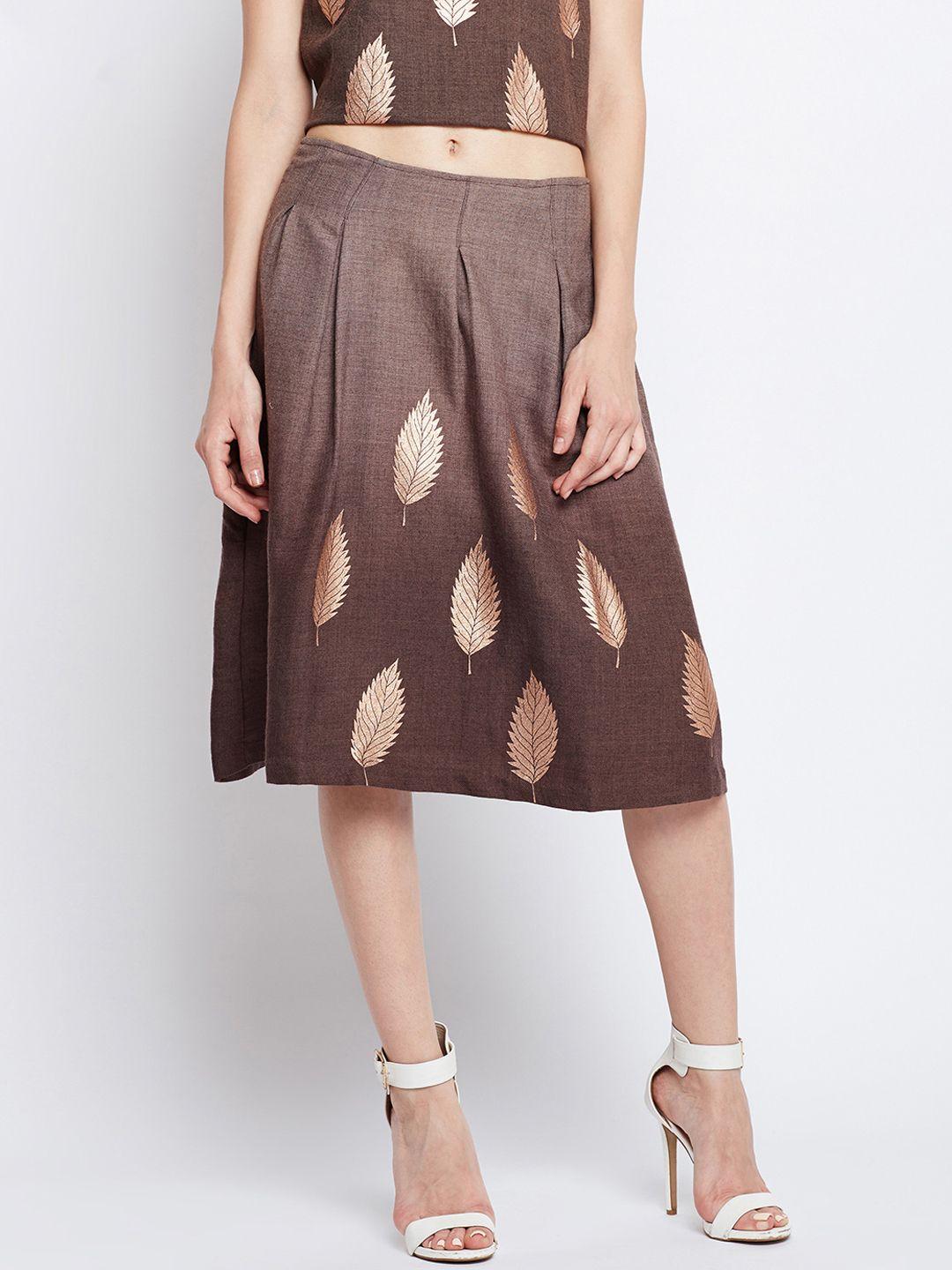 oxolloxo women brown foil printed skirt