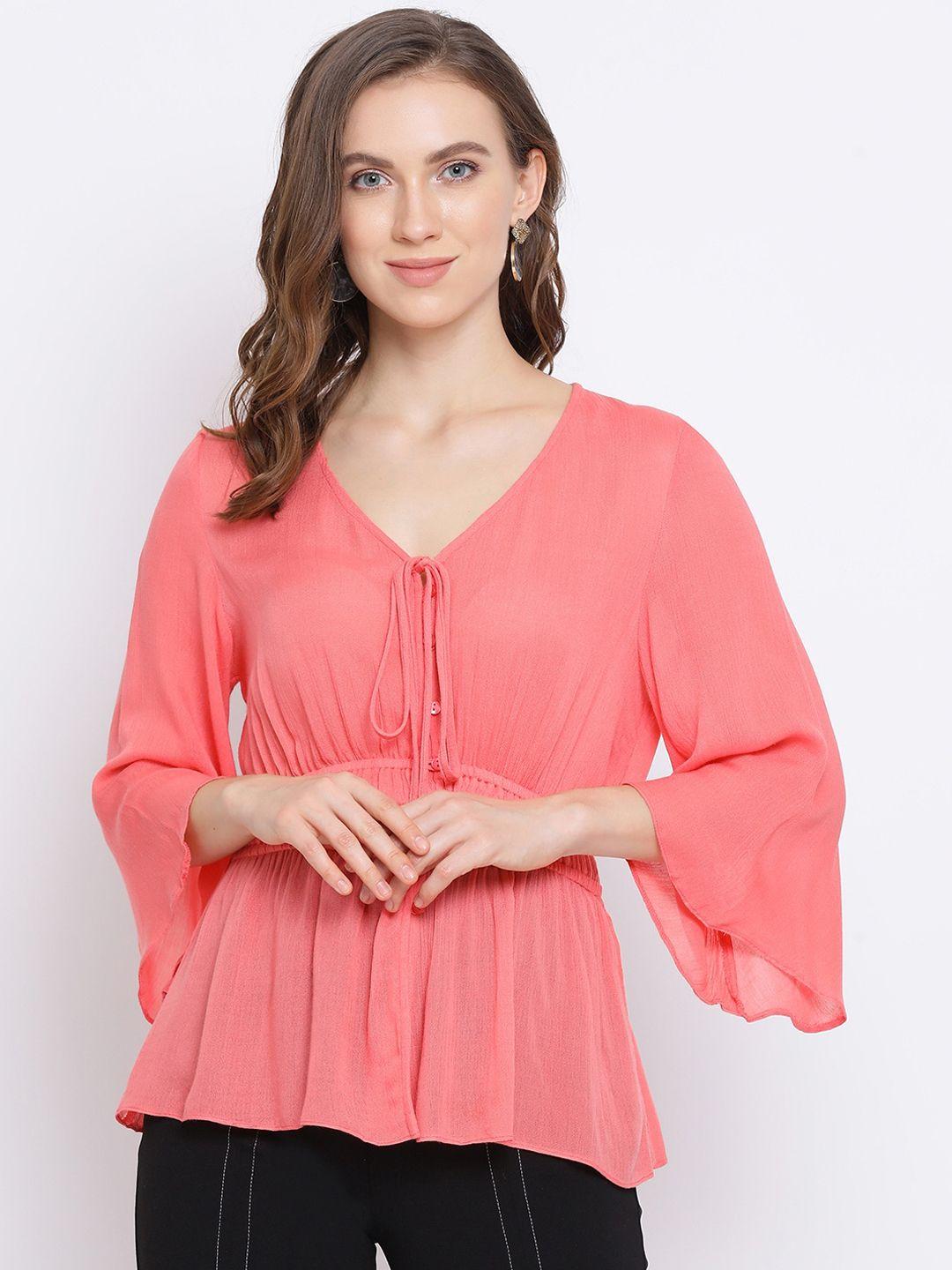 oxolloxo women coral pink solid empire top