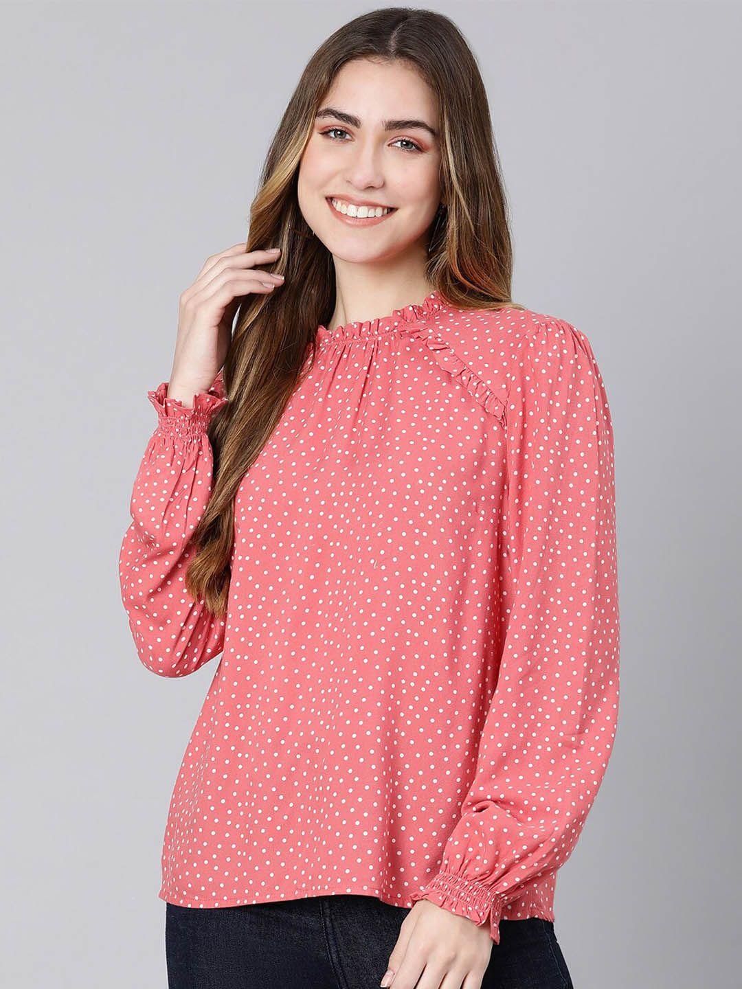 oxolloxo women coral polka dot print crepe top