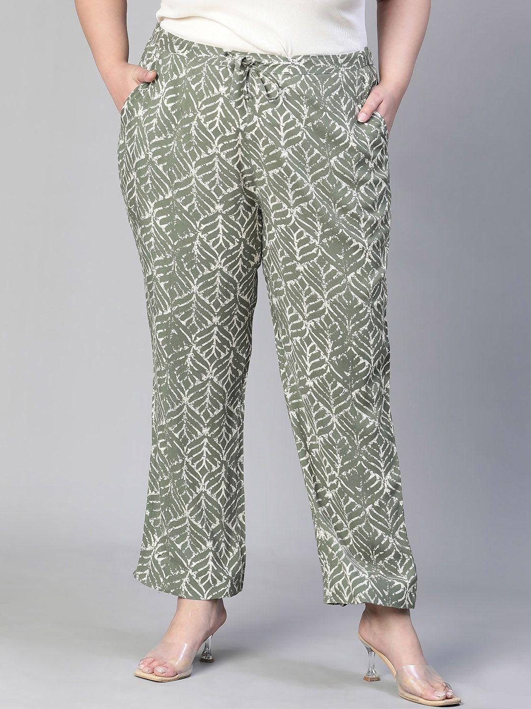 oxolloxo women ethnic motifs printed relaxed straight leg straight fit easy wash trousers