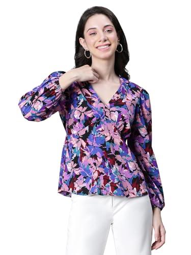 oxolloxo women floral print multicolor v-neck long sleeve top