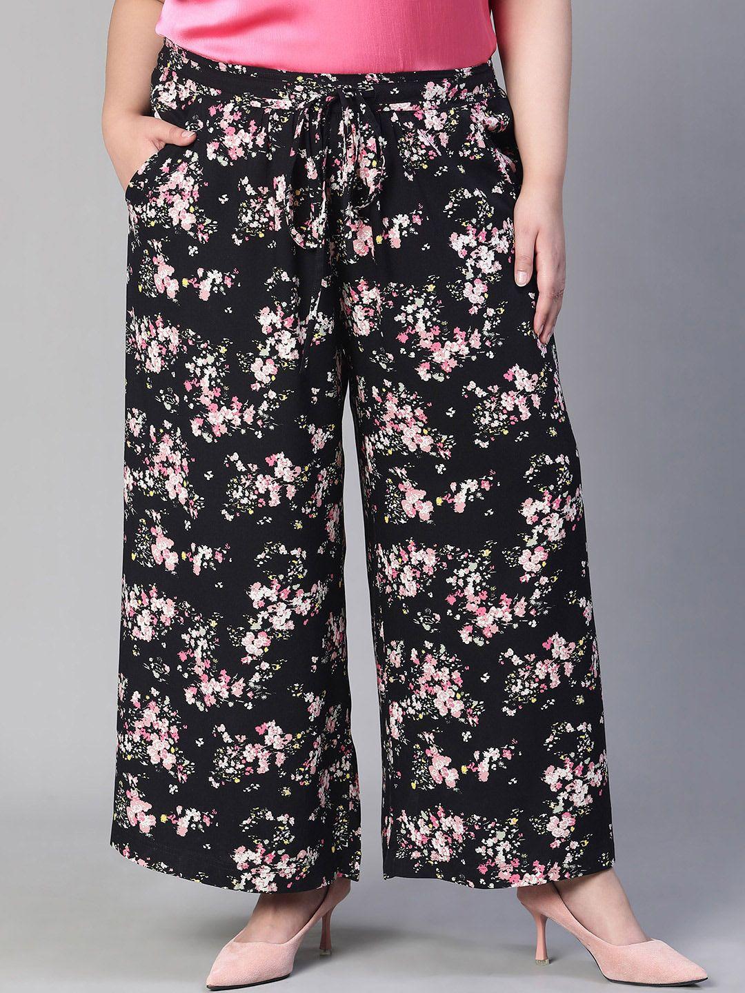 oxolloxo women floral printed smart straight fit easy wash trousers