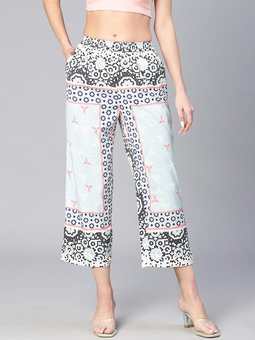 oxolloxo women floral printed tailored straight fit easy wash parallel trousers