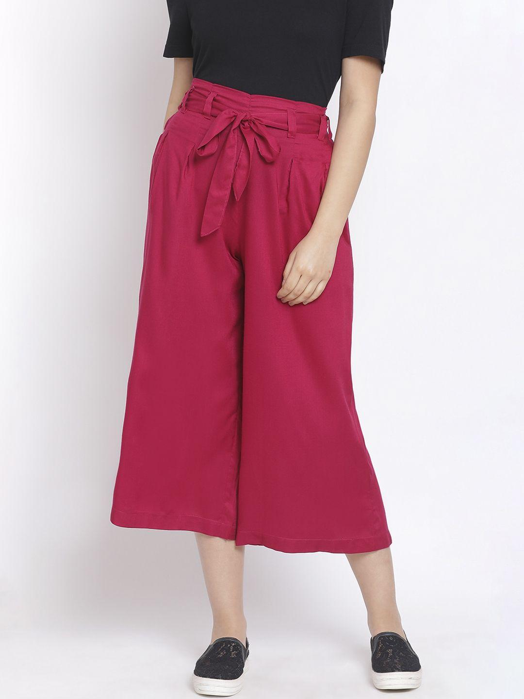 oxolloxo women fuchsia regular fit solid culottes