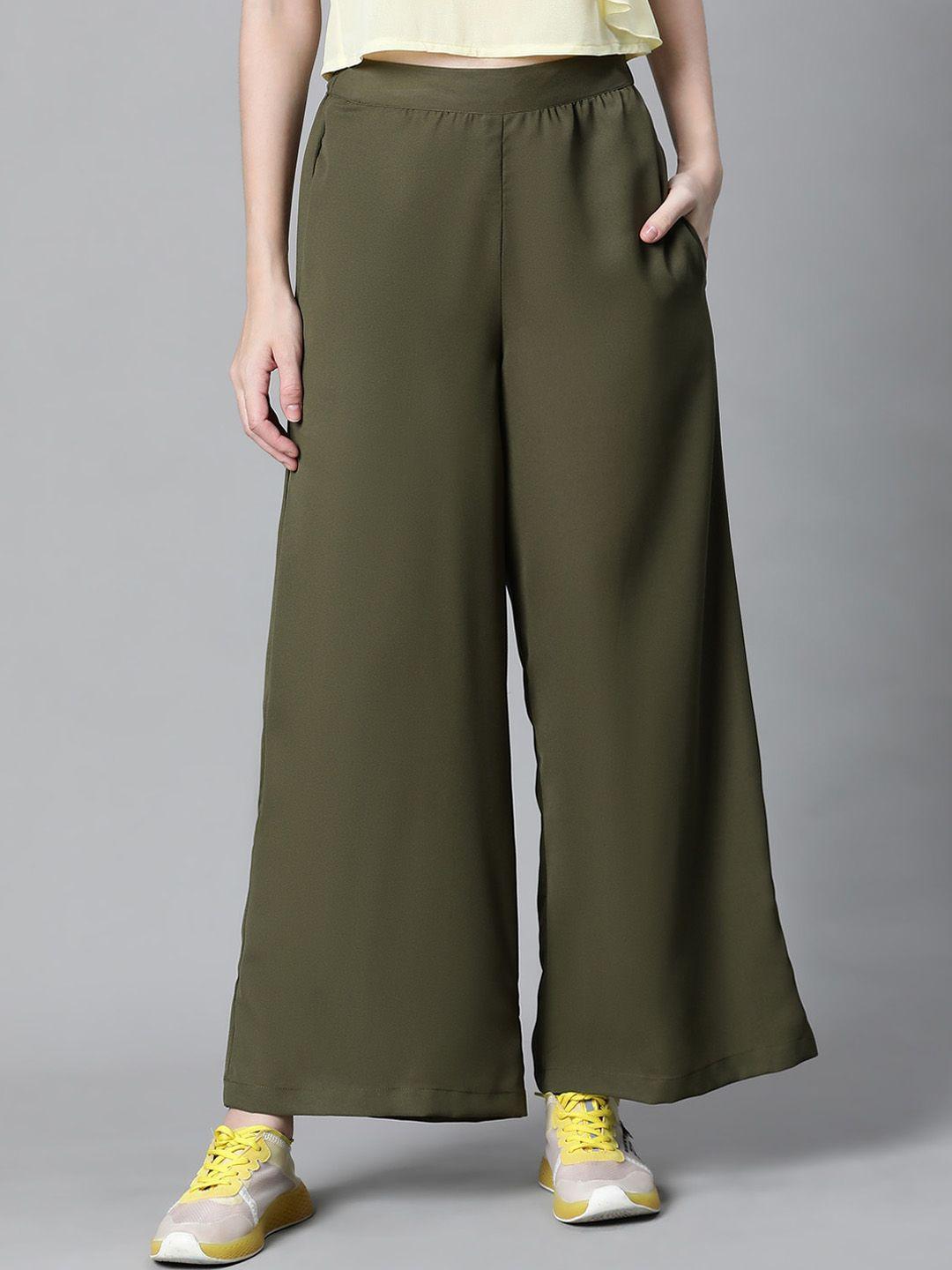 oxolloxo women green flared trousers