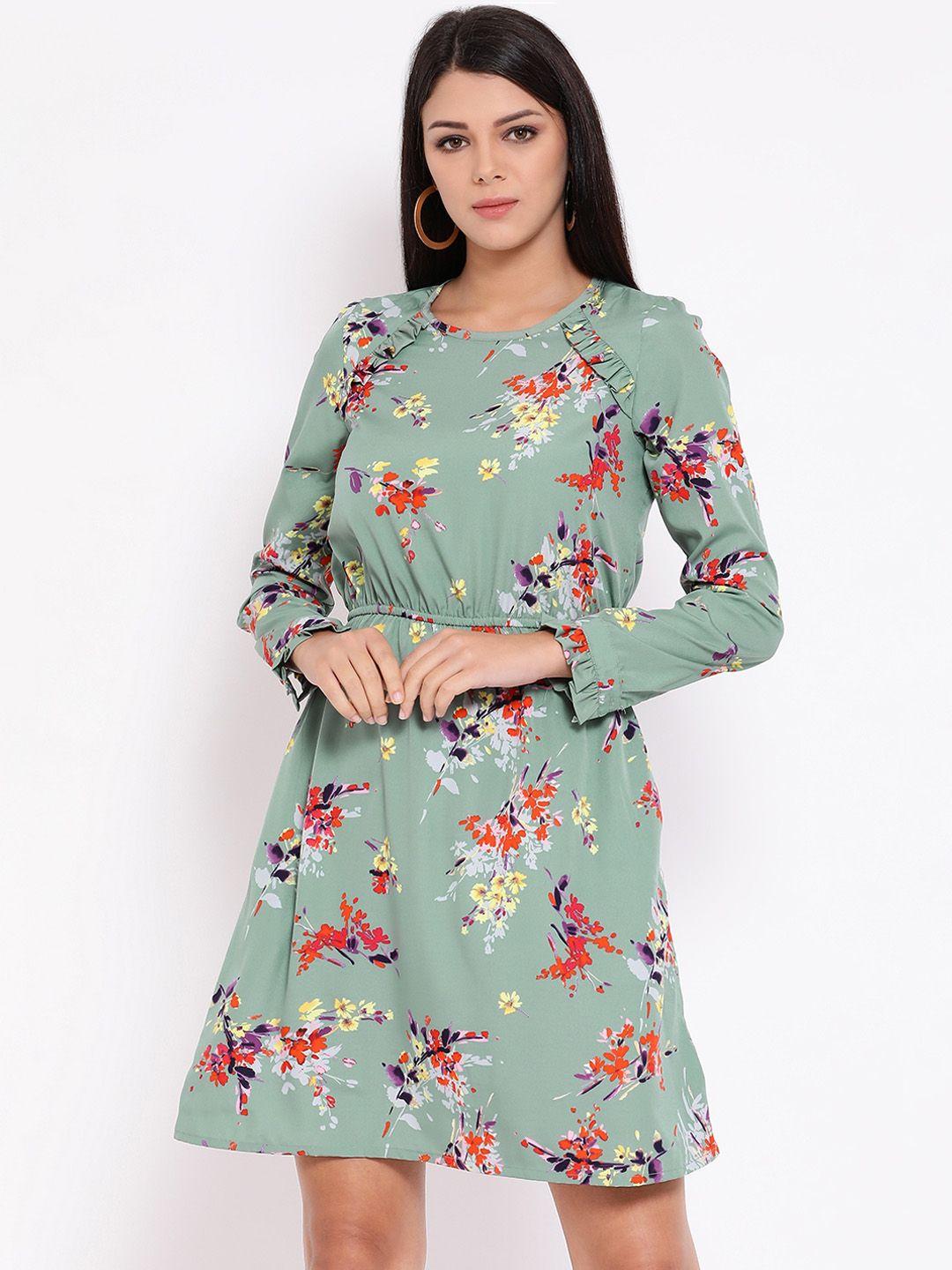 oxolloxo women green printed blouson dress