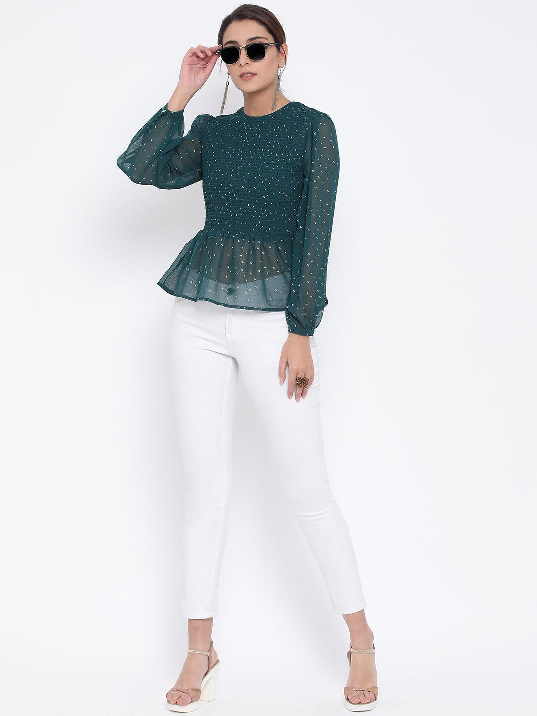 oxolloxo women green printed peplum top