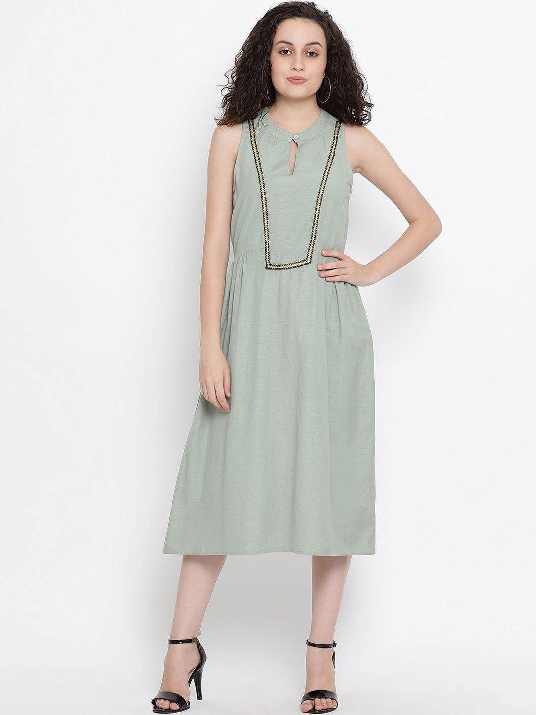 oxolloxo women green solid fit and flare dress