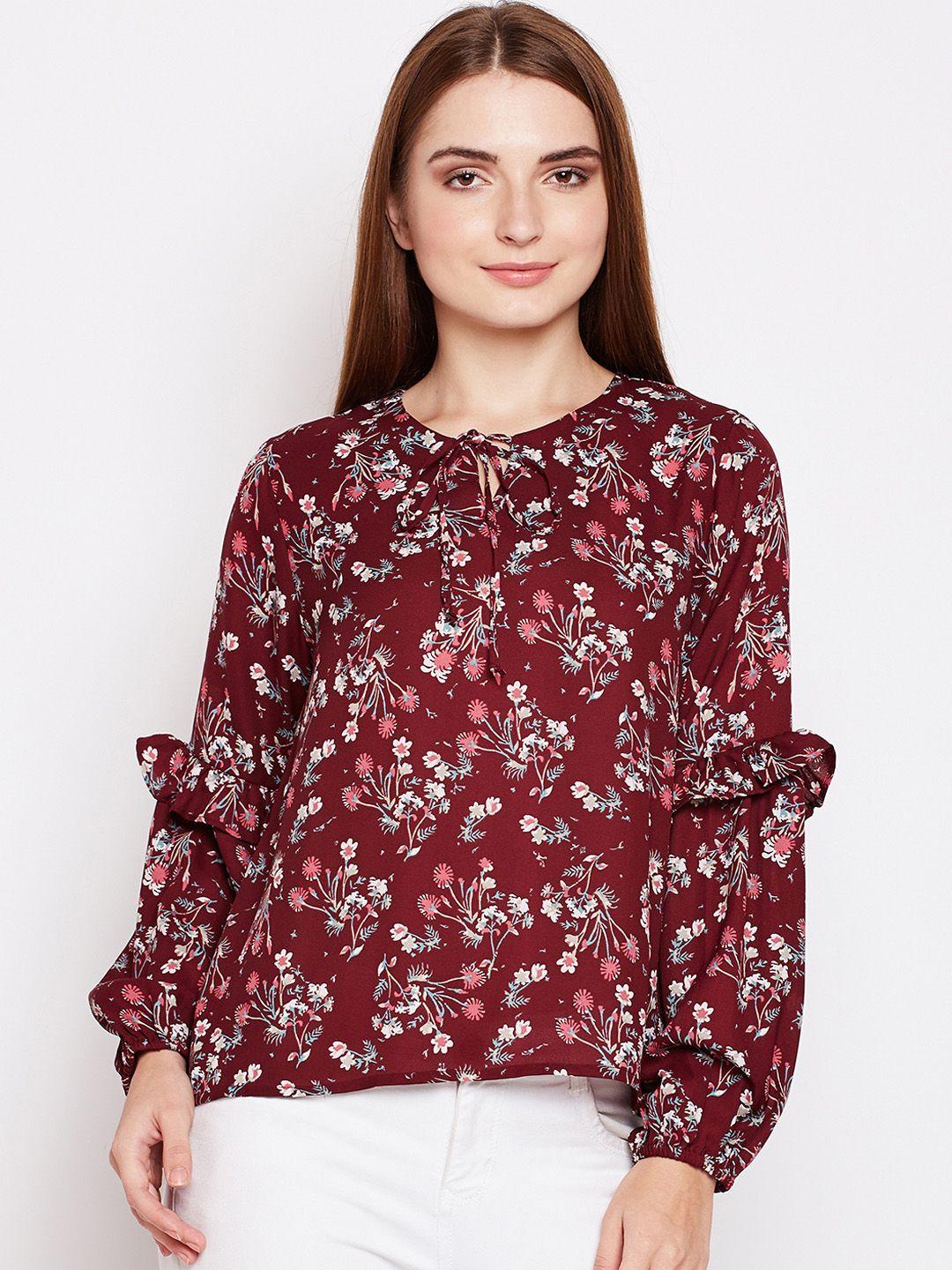 oxolloxo women maroon printed a-line top