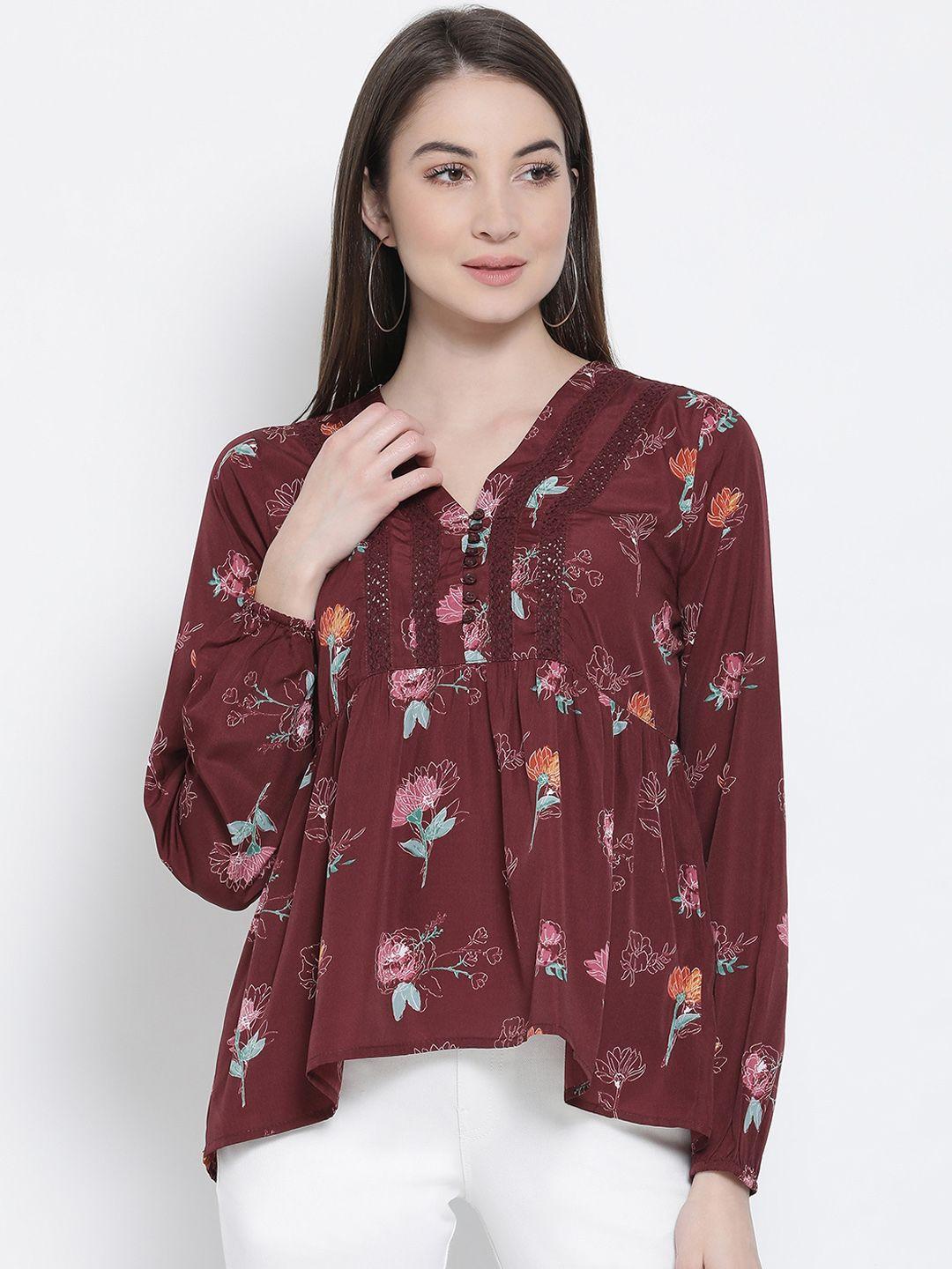 oxolloxo women maroon printed a-line top