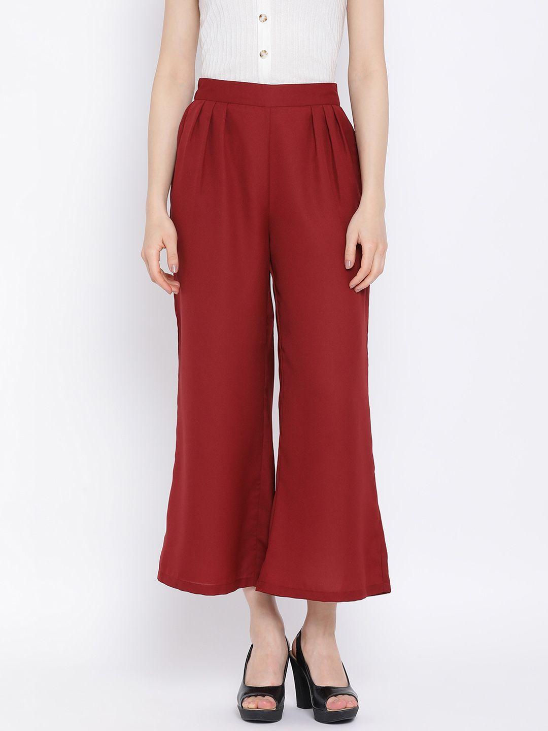 oxolloxo women maroon regular fit solid culottes