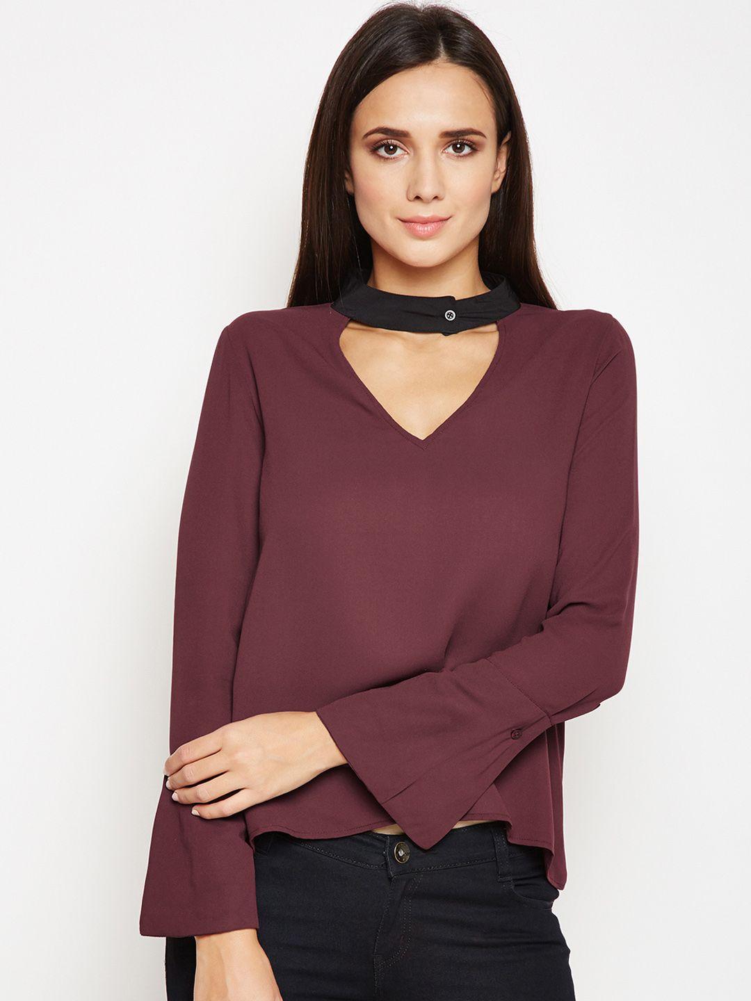 oxolloxo women maroon solid a-line top