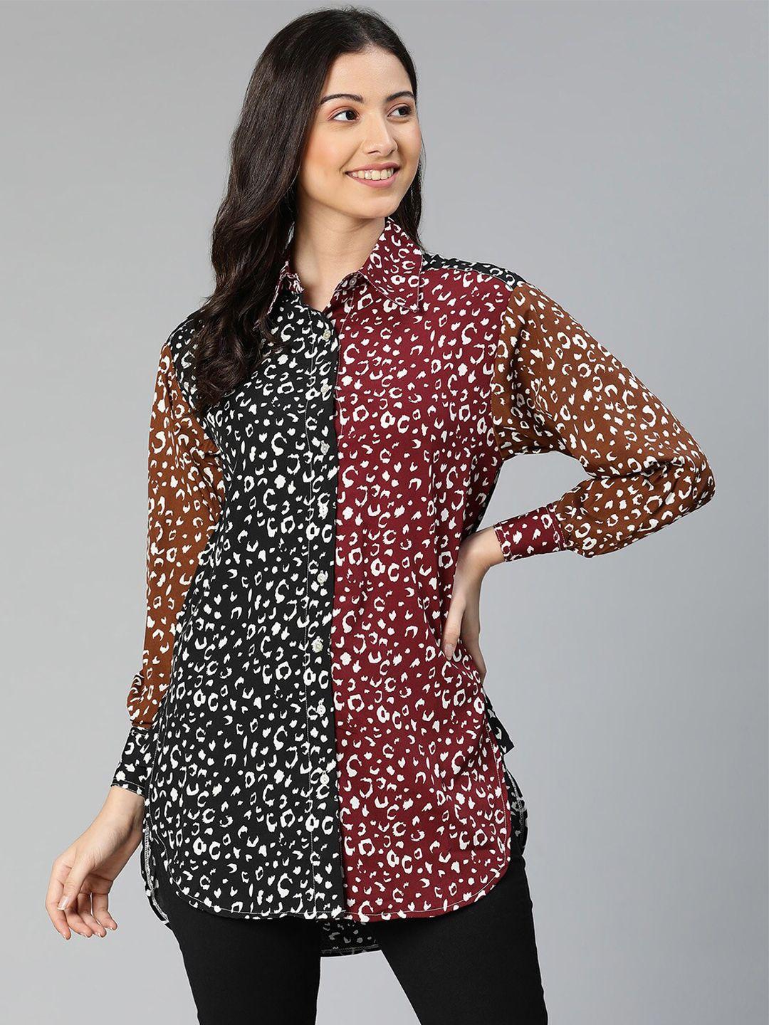 oxolloxo women maroon standard animal printed casual shirt