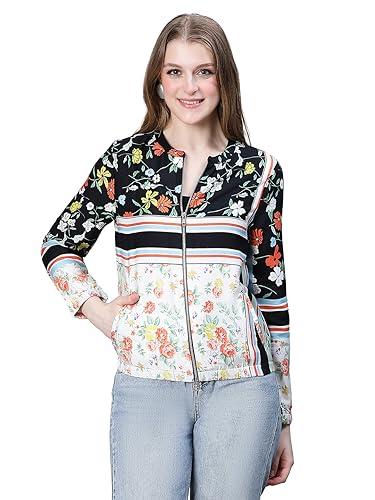 oxolloxo women multicolor floral print round neck zip lined long sleeve bomber jacket