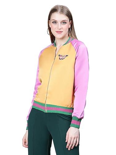 oxolloxo women multicolor round neck zip lined long sleeve bomber jacket