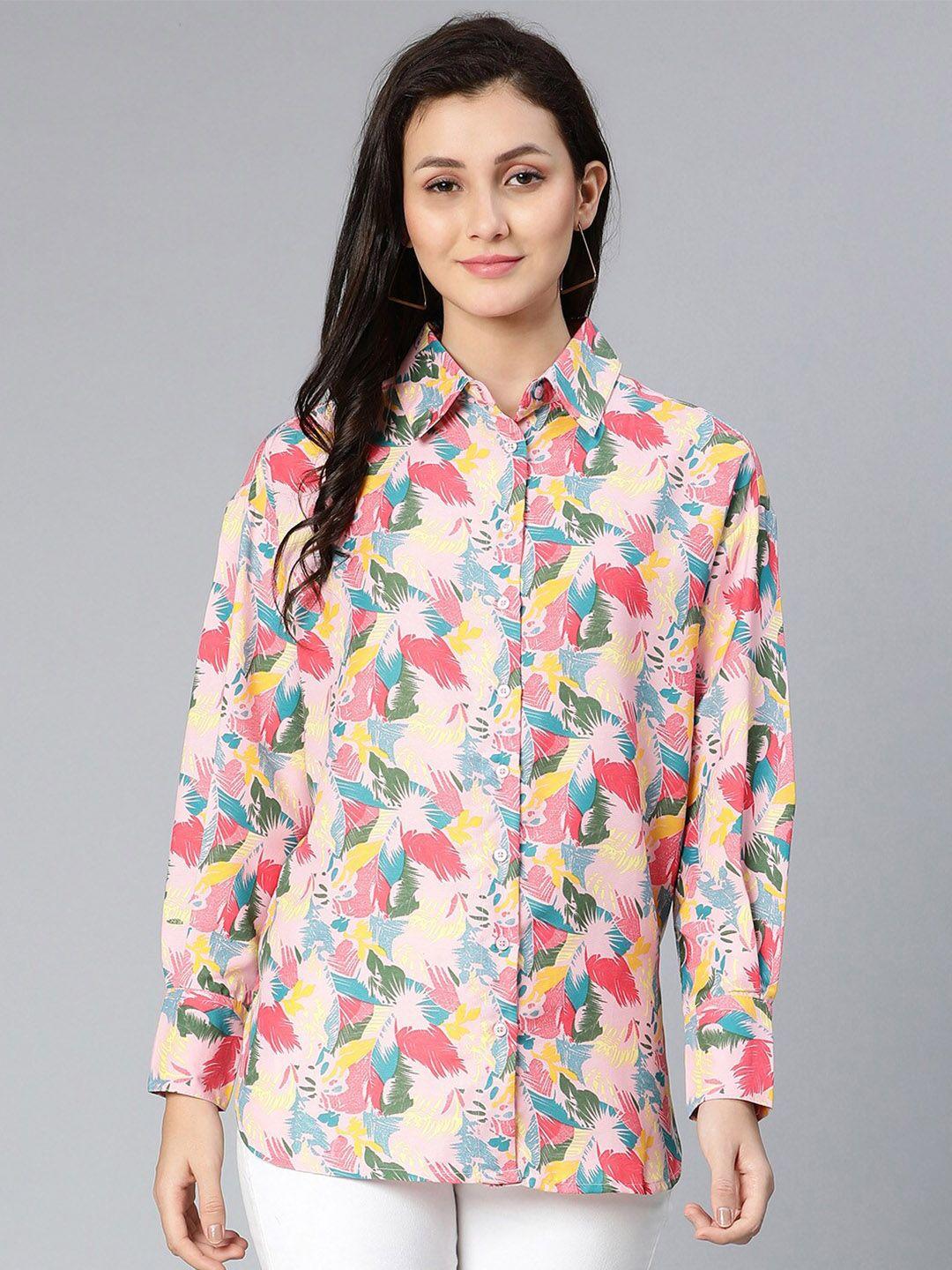 oxolloxo women multicoloured classic floral semi sheer printed casual shirt