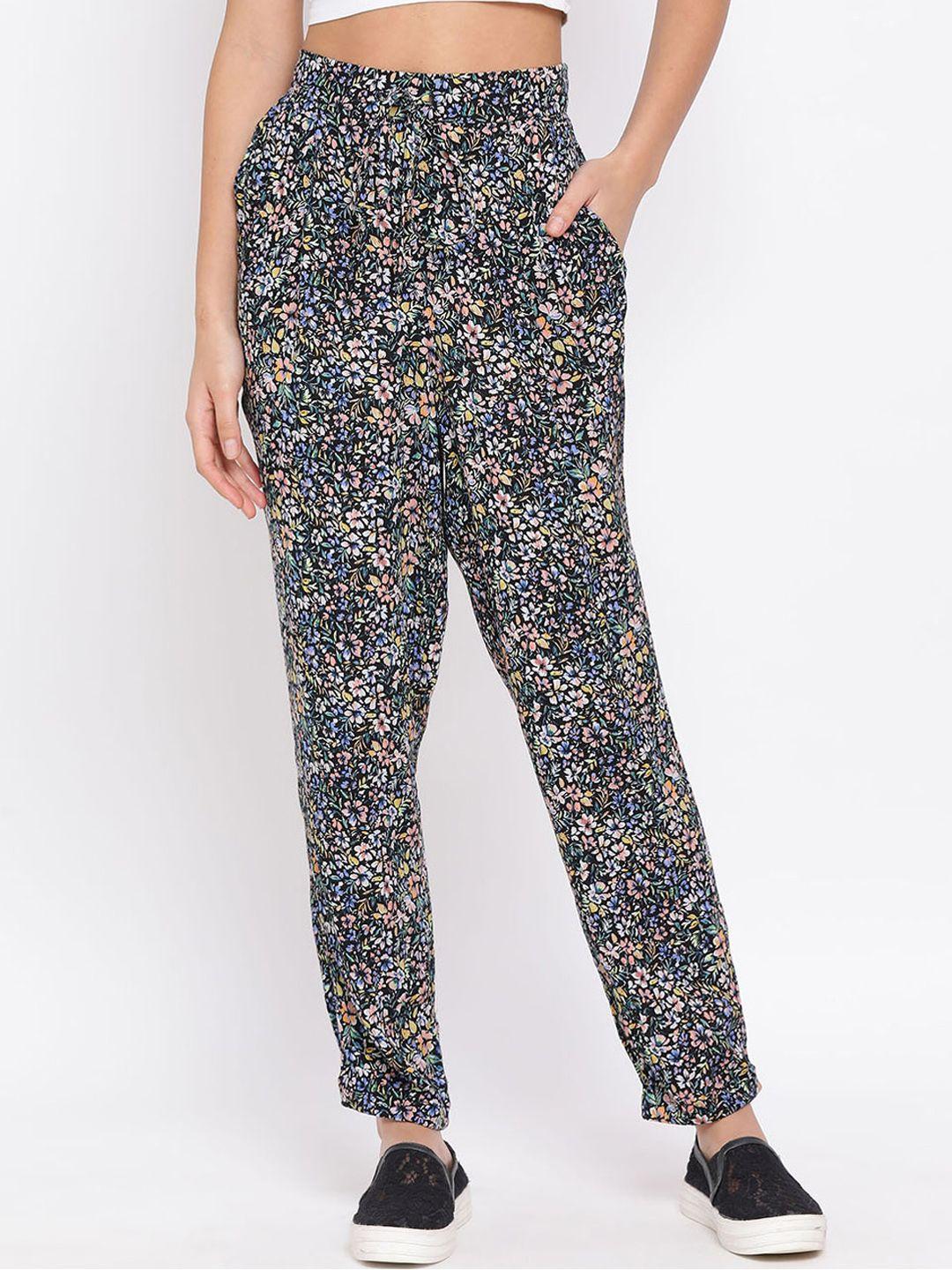 oxolloxo women multicoloured floral printed regular trousers