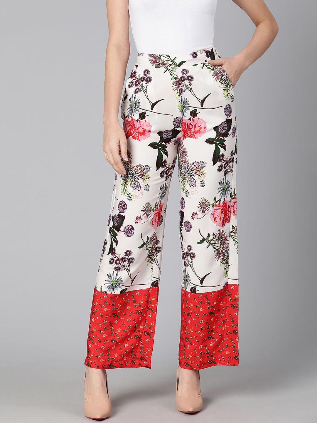 oxolloxo women multicoloured floral printed relaxed easy wash trousers