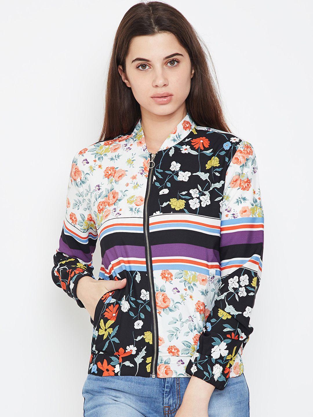 oxolloxo women multicoloured printed bomber jacket