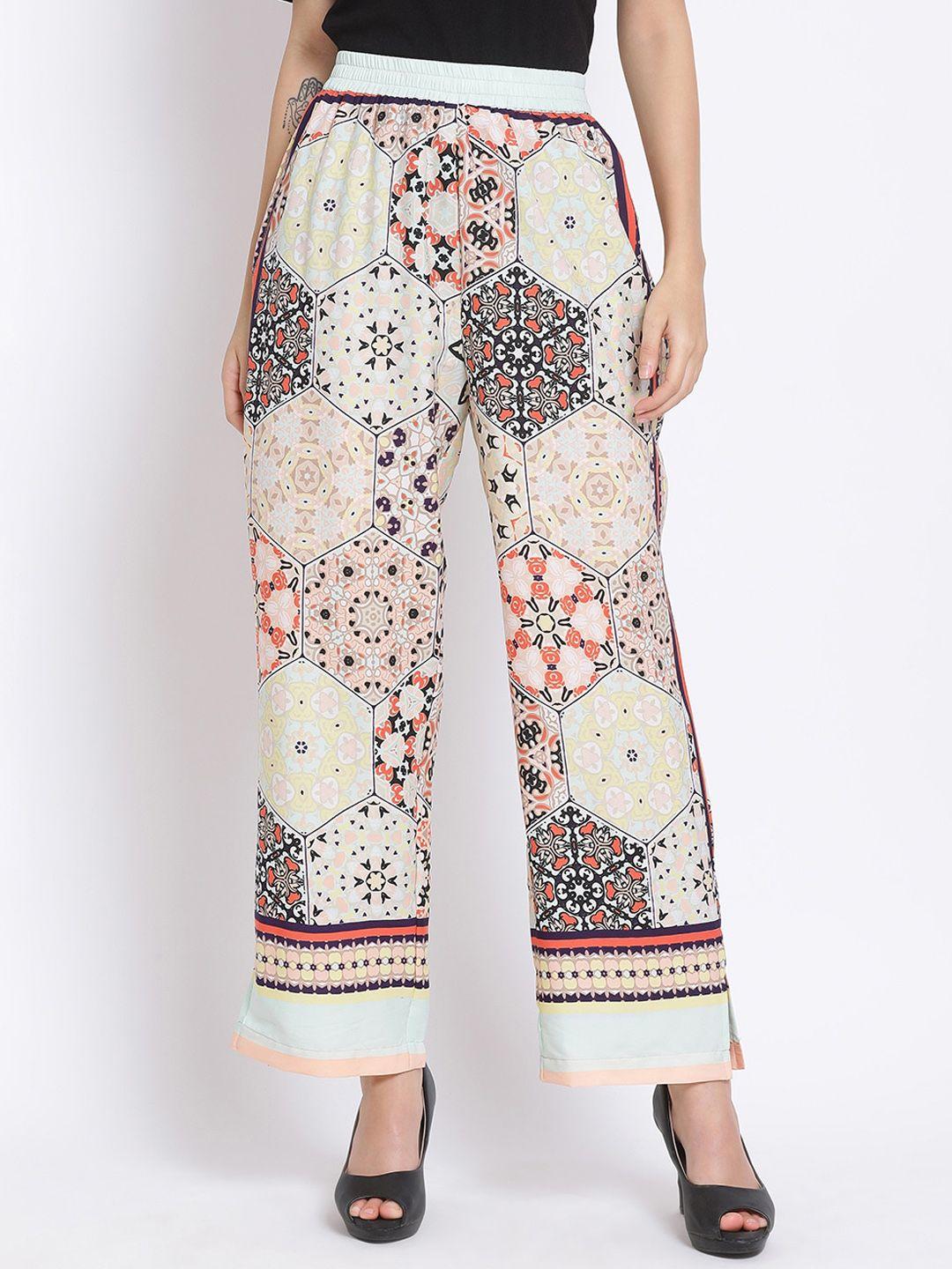 oxolloxo women multicoloured regular fit printed parallel trousers