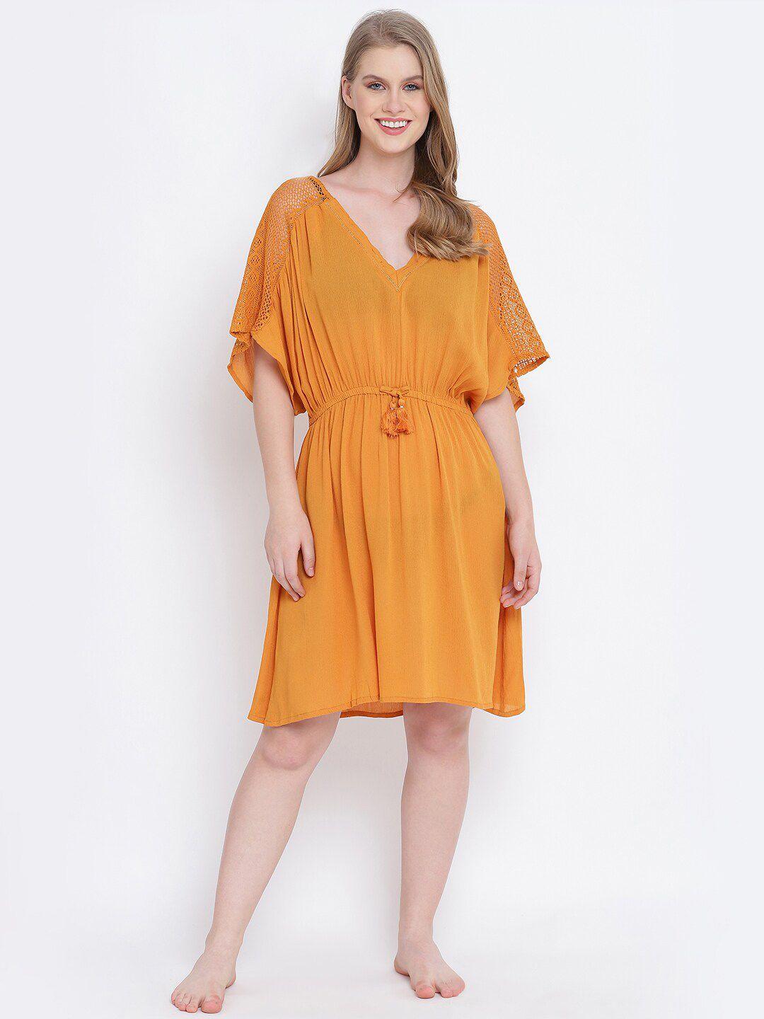 oxolloxo women mustard solid kaftan nightdress