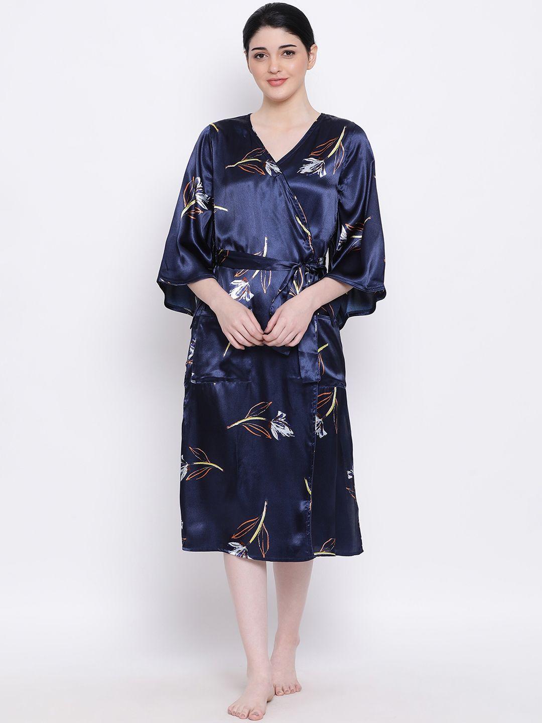 oxolloxo women navy blue floral printed cover-up nightdress