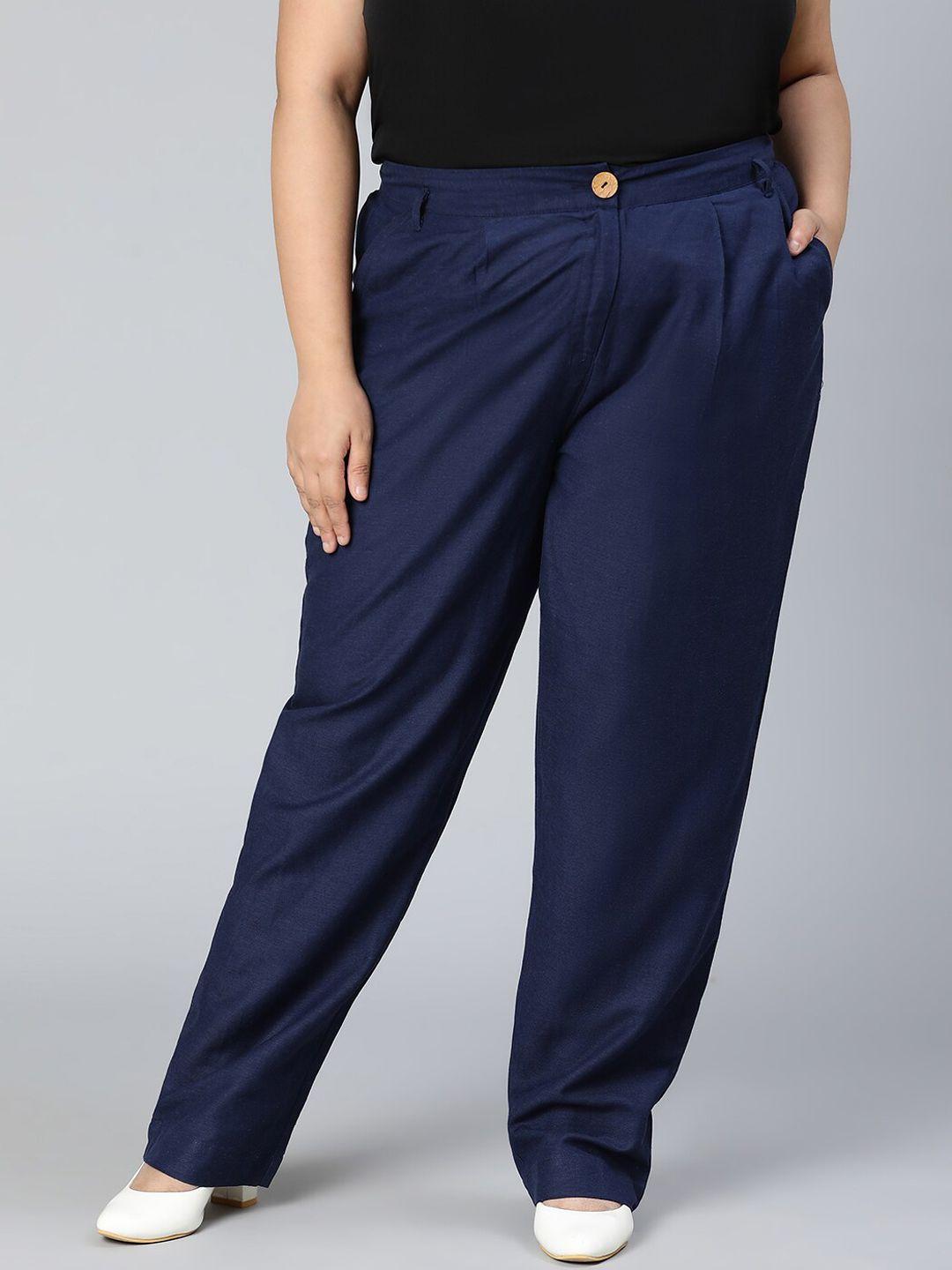 oxolloxo women navy blue high-rise trousers