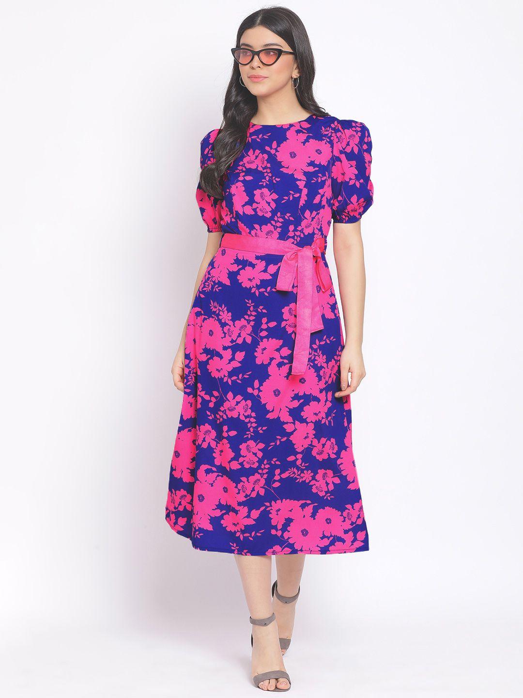 oxolloxo women navy blue printed a-line dress