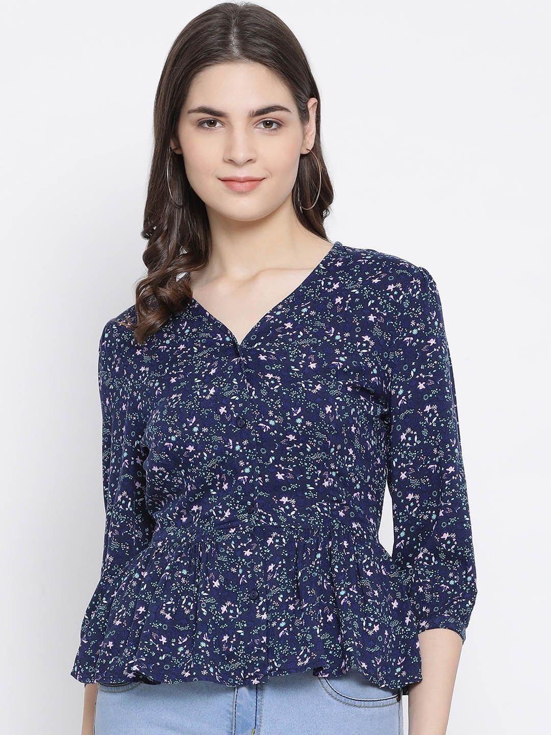 oxolloxo women navy blue printed peplum top