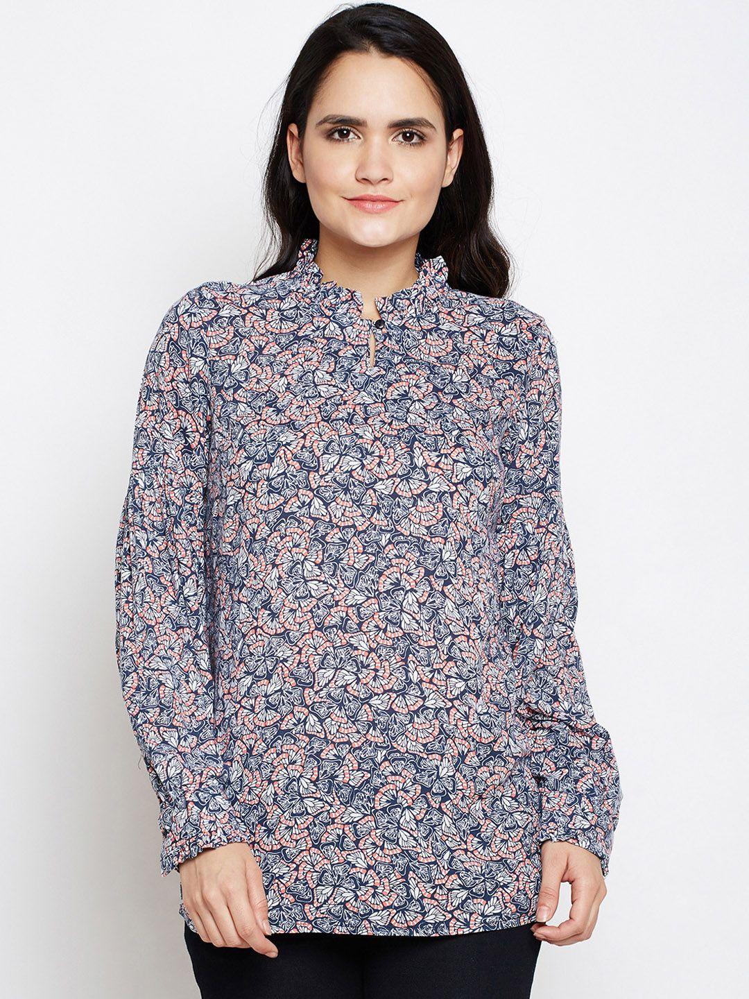 oxolloxo women navy blue printed top