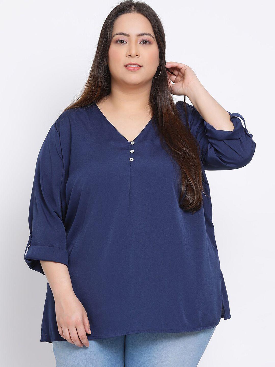 oxolloxo women navy blue solid a-line top