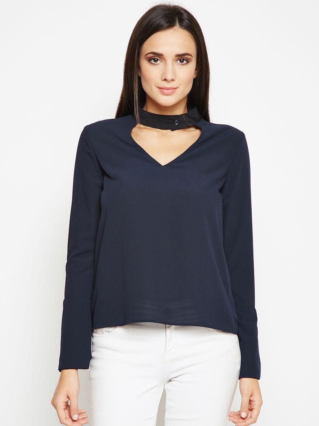 oxolloxo women navy blue solid top
