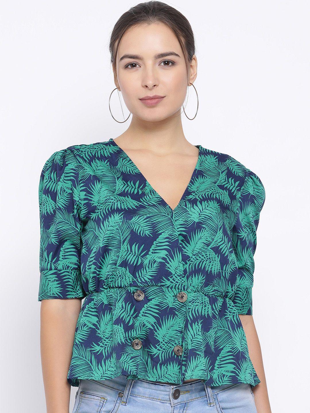 oxolloxo women navy blue tropical printed wrap top