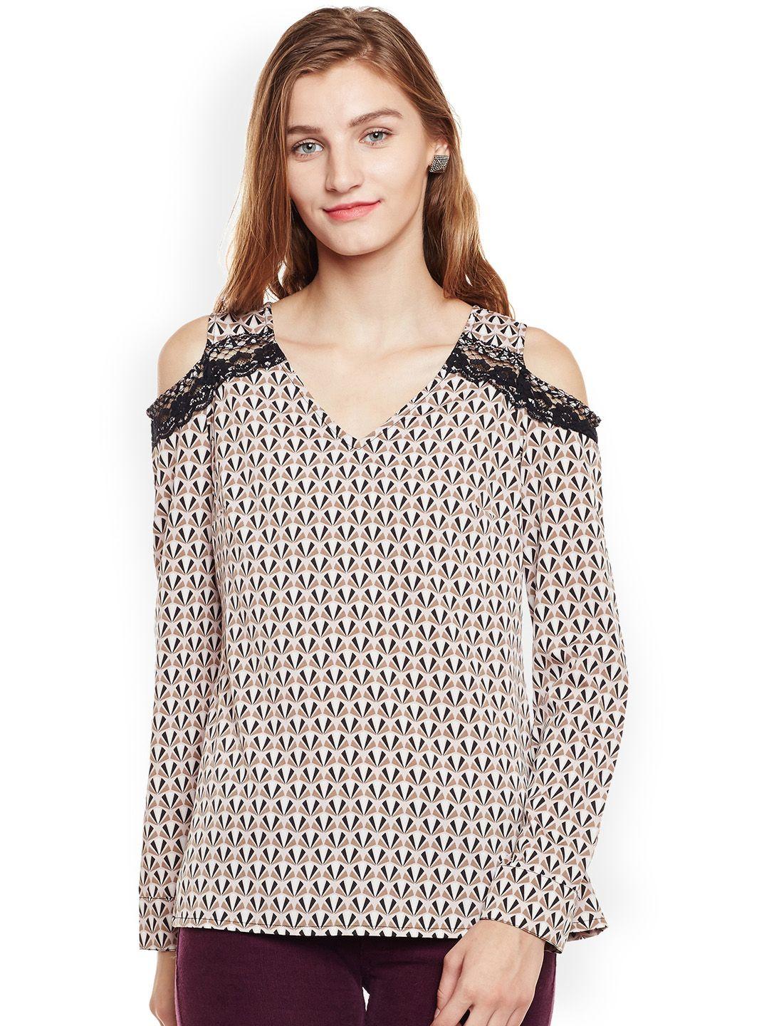 oxolloxo women off-white & brown printed top