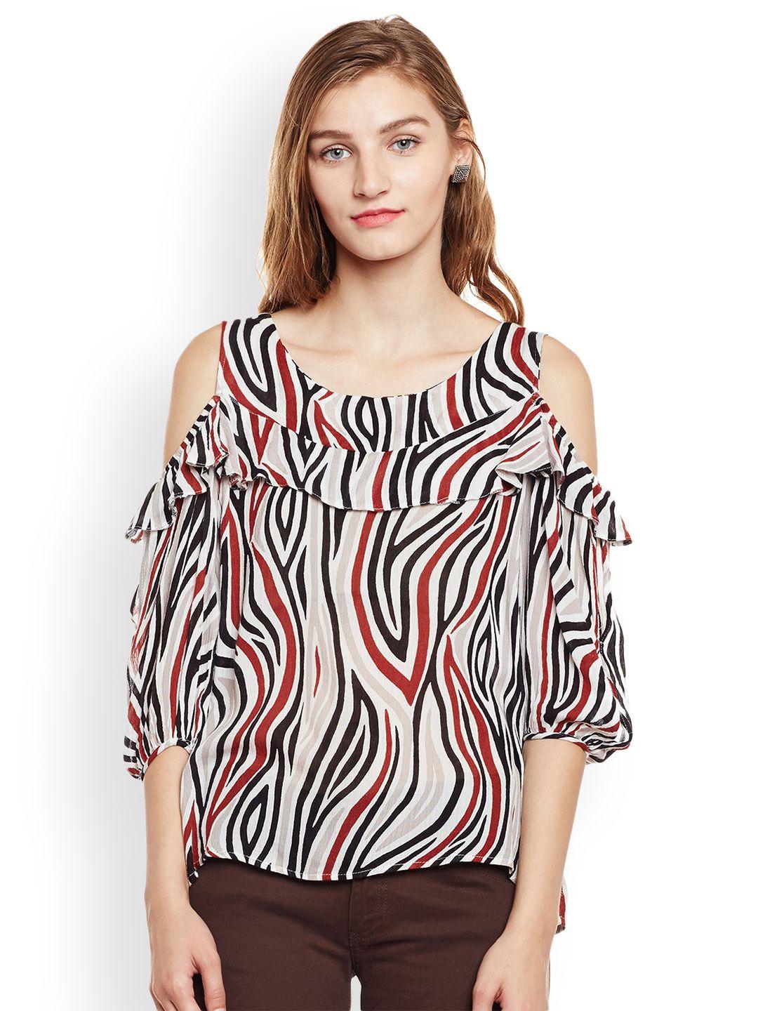oxolloxo women off-white printed cold shoulder top