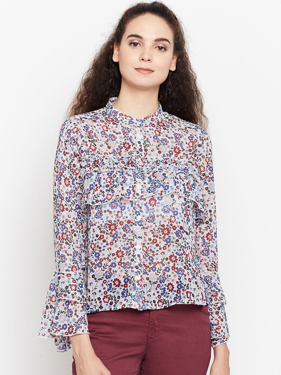 oxolloxo women off-white regular fit floral print casual shirt