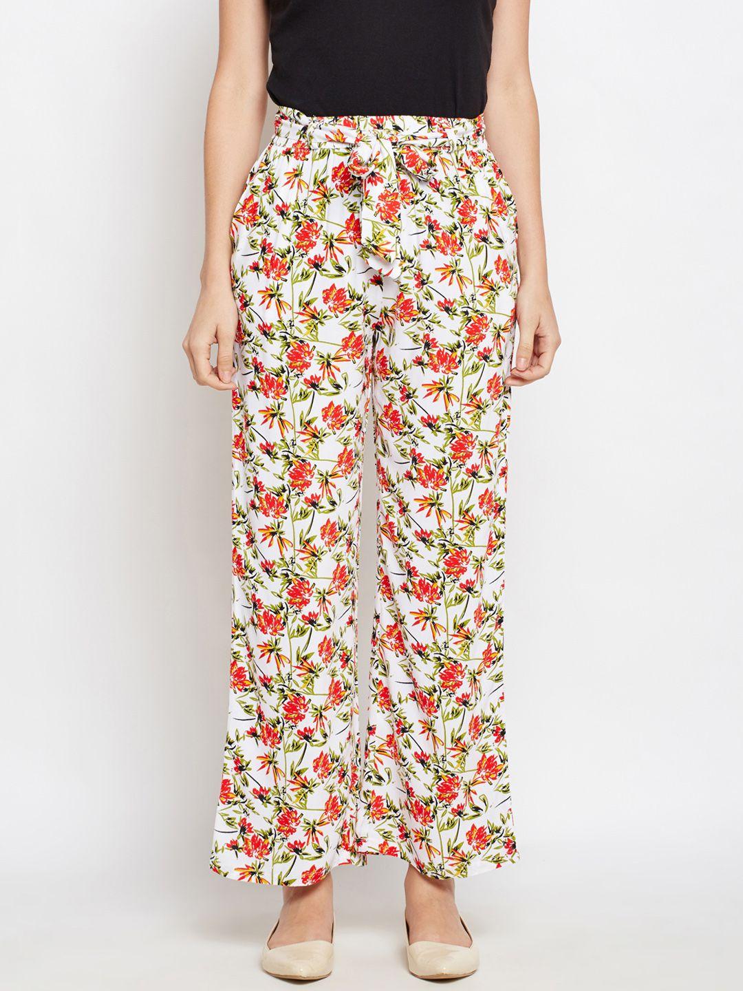 oxolloxo women off-white regular fit printed parallel trousers