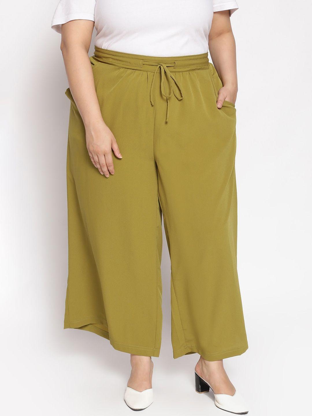 oxolloxo women olive green plus size flared pants