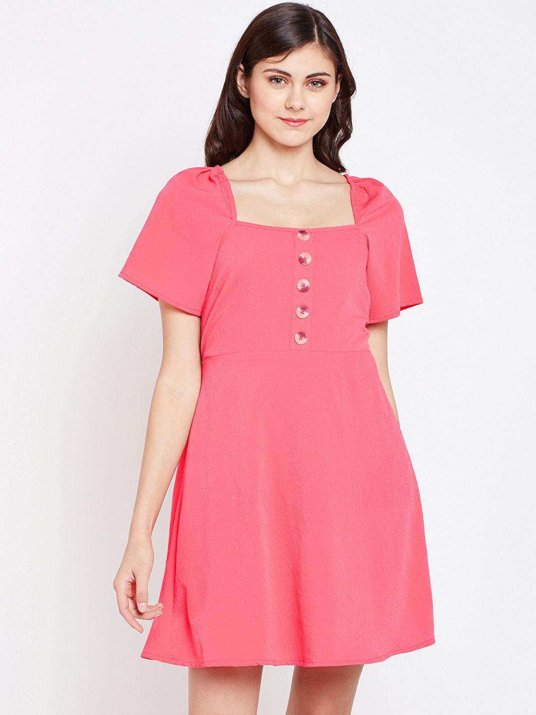 oxolloxo women pink solid fit and flare dress