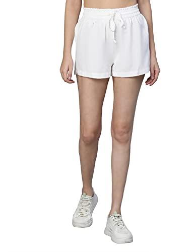 oxolloxo women plain white elasticated tie-knot casual cotton shorts (large)