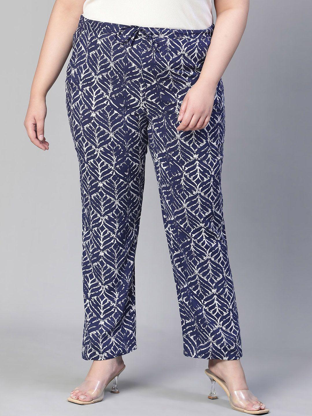 oxolloxo women plus size floral printed relaxed straight fit easy wash trousers